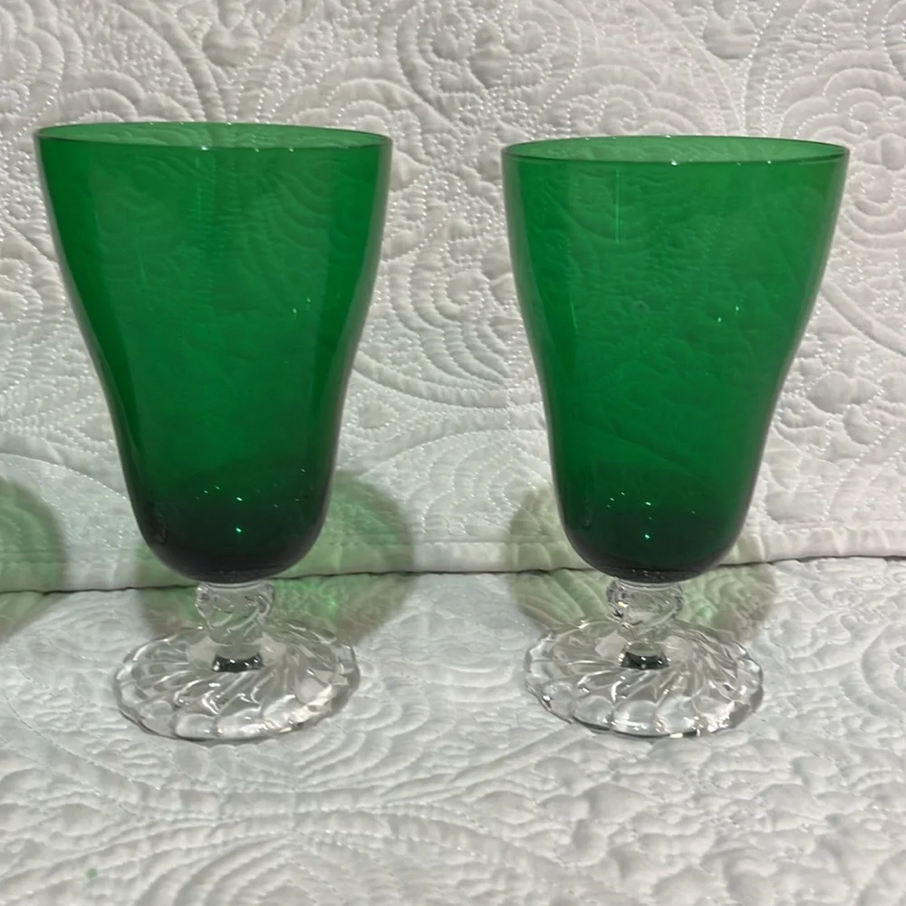 Fostoria Colonial Dame green‎ glasses, set of 8